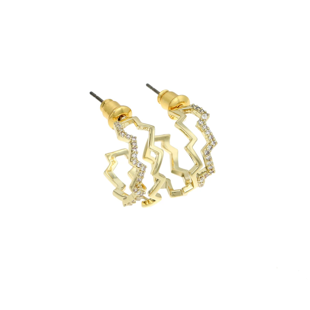 Micro-Inset Zircon Wavy Double-Layer Earring Design Sense Metallic Wind Light Luxury to Show Temperament Ear Accessories